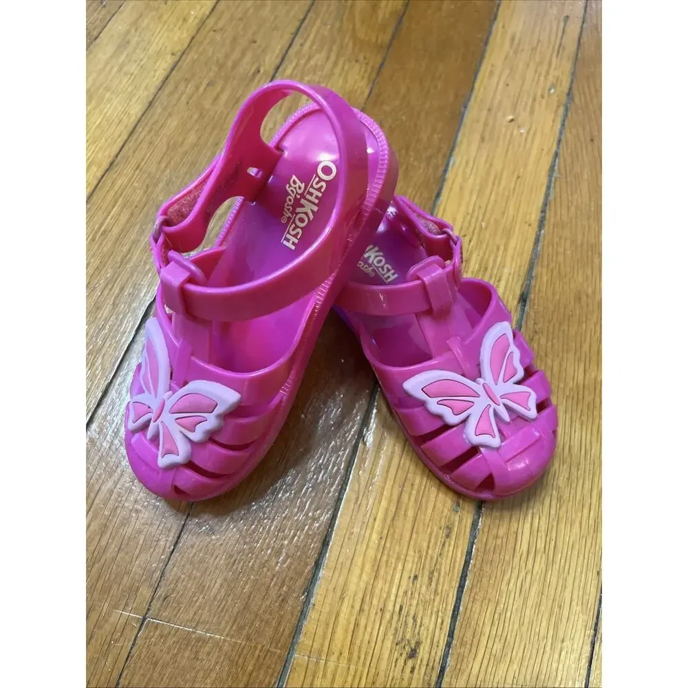 Oshkosh B’Gosh Size 8 Toddler Hot Pink Baby Girl Plastic Jelly Sandal Butterfly